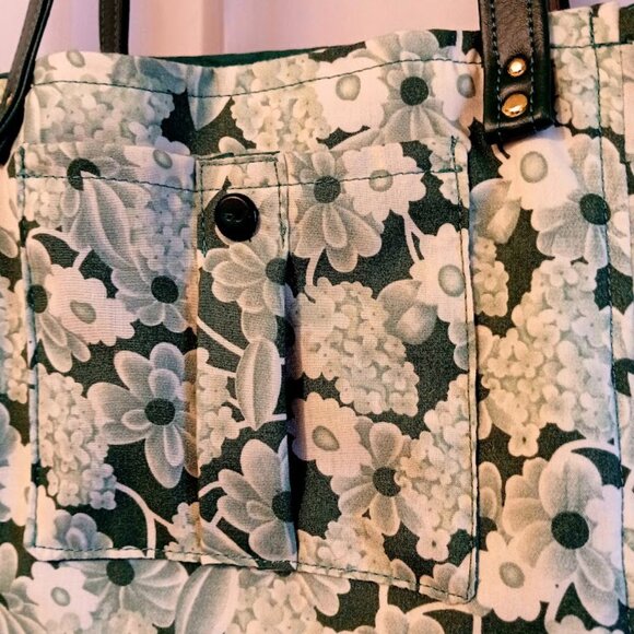New Fall Floral Tote Shopper shoulder Bag Green White Double handle Carryall - Picture 4 of 12